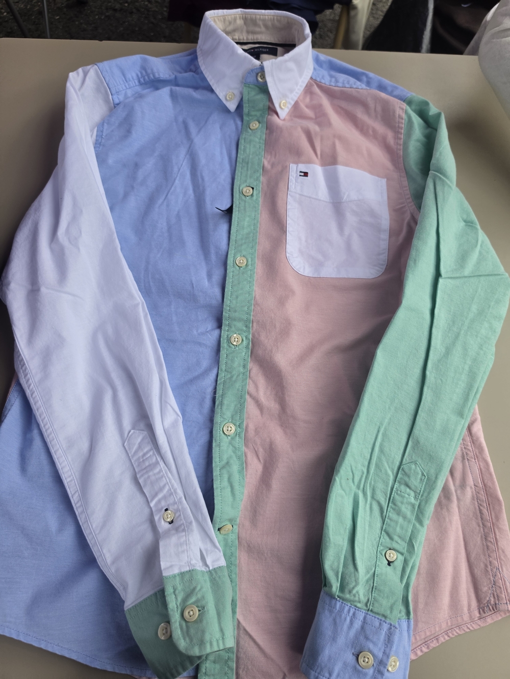 Tommy Hilfiger Pastel Colorblock Button-Down Shirt in Blue, Pink, Mint & White